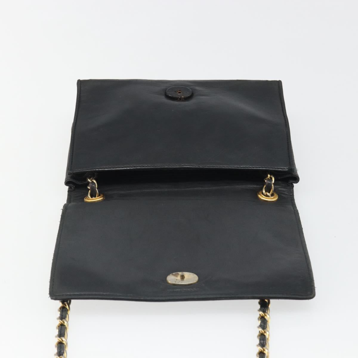 CHANEL Chain Shoulder Bag Lamb Skin Black Gold CC Auth 188459