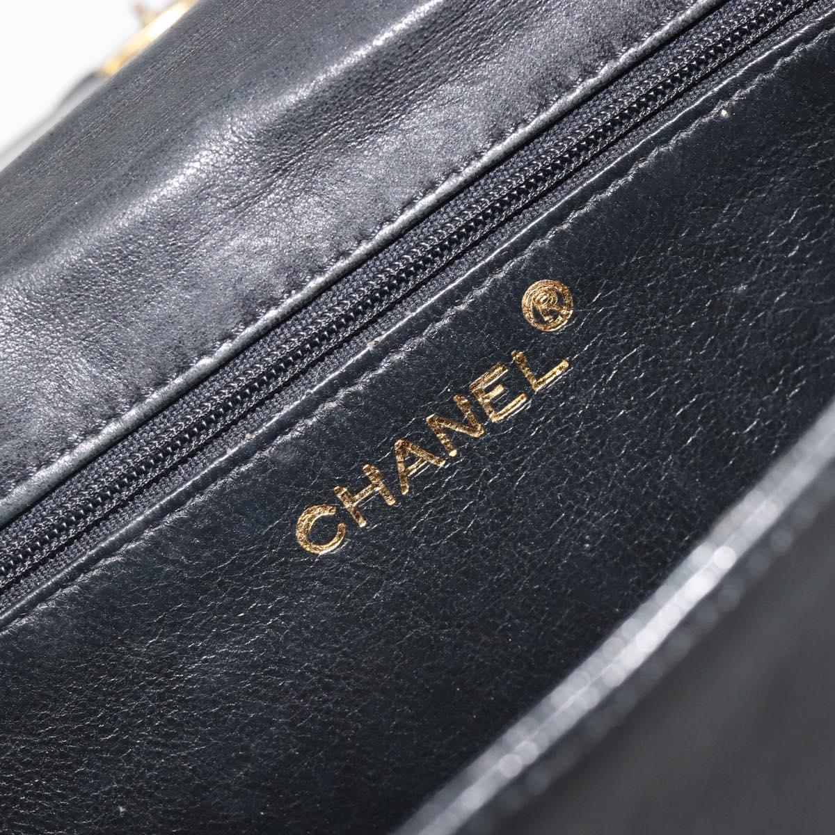 CHANEL Chain Shoulder Bag Lamb Skin Black Gold CC Auth 188459