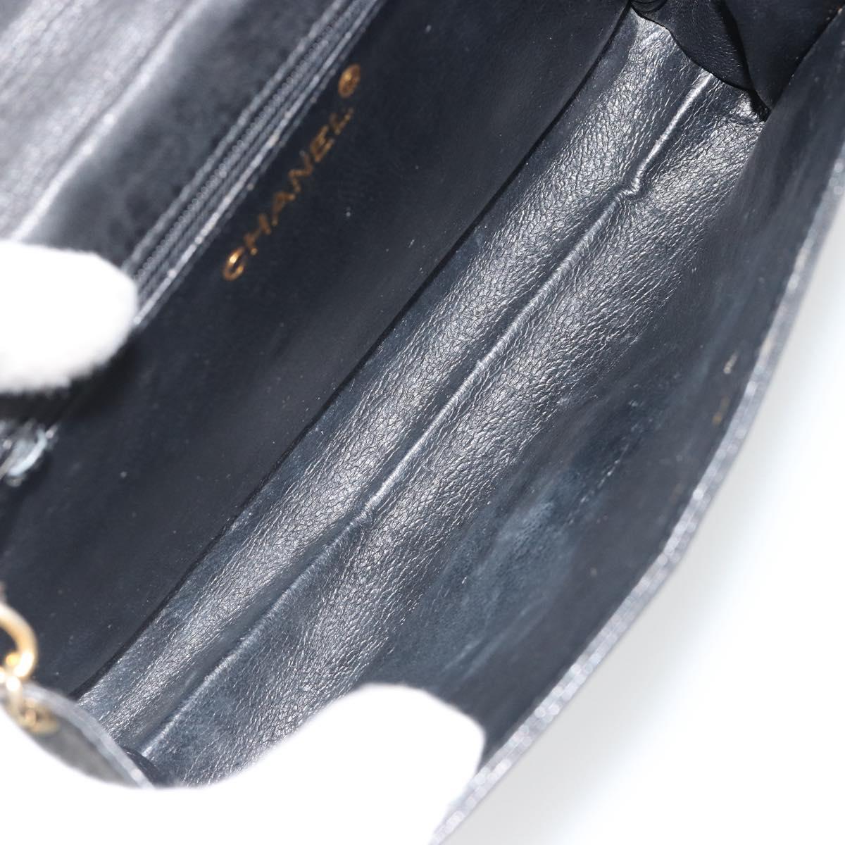 CHANEL Chain Shoulder Bag Lamb Skin Black Gold CC Auth 188459