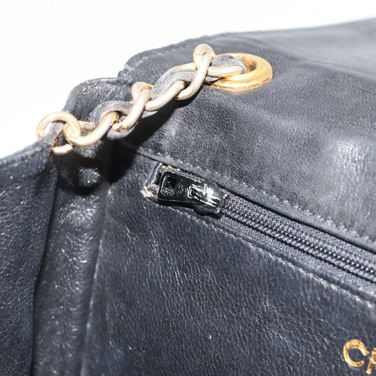 CHANEL Chain Shoulder Bag Lamb Skin Black Gold CC Auth 188459