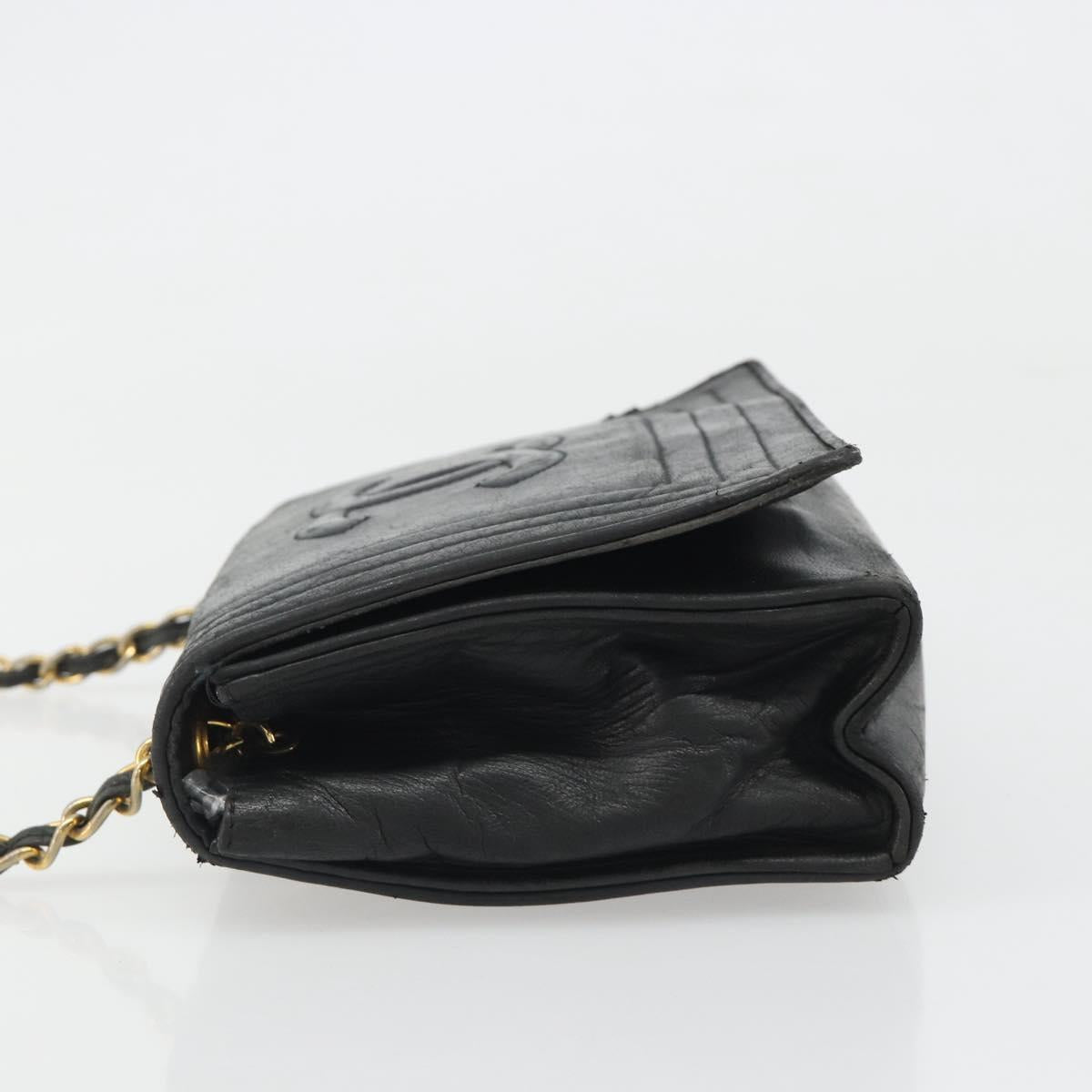 CHANEL Chain Shoulder Bag Lamb Skin Black Gold CC Auth 188459