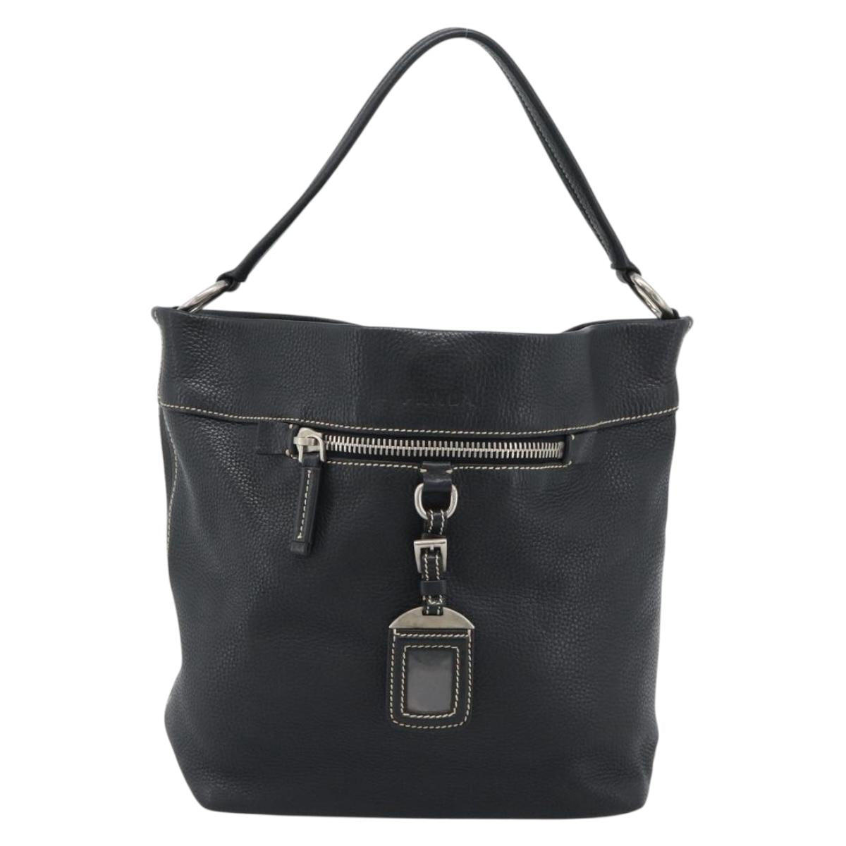 PRADA Shoulder Bag Leather Black Silver Auth 188461A
