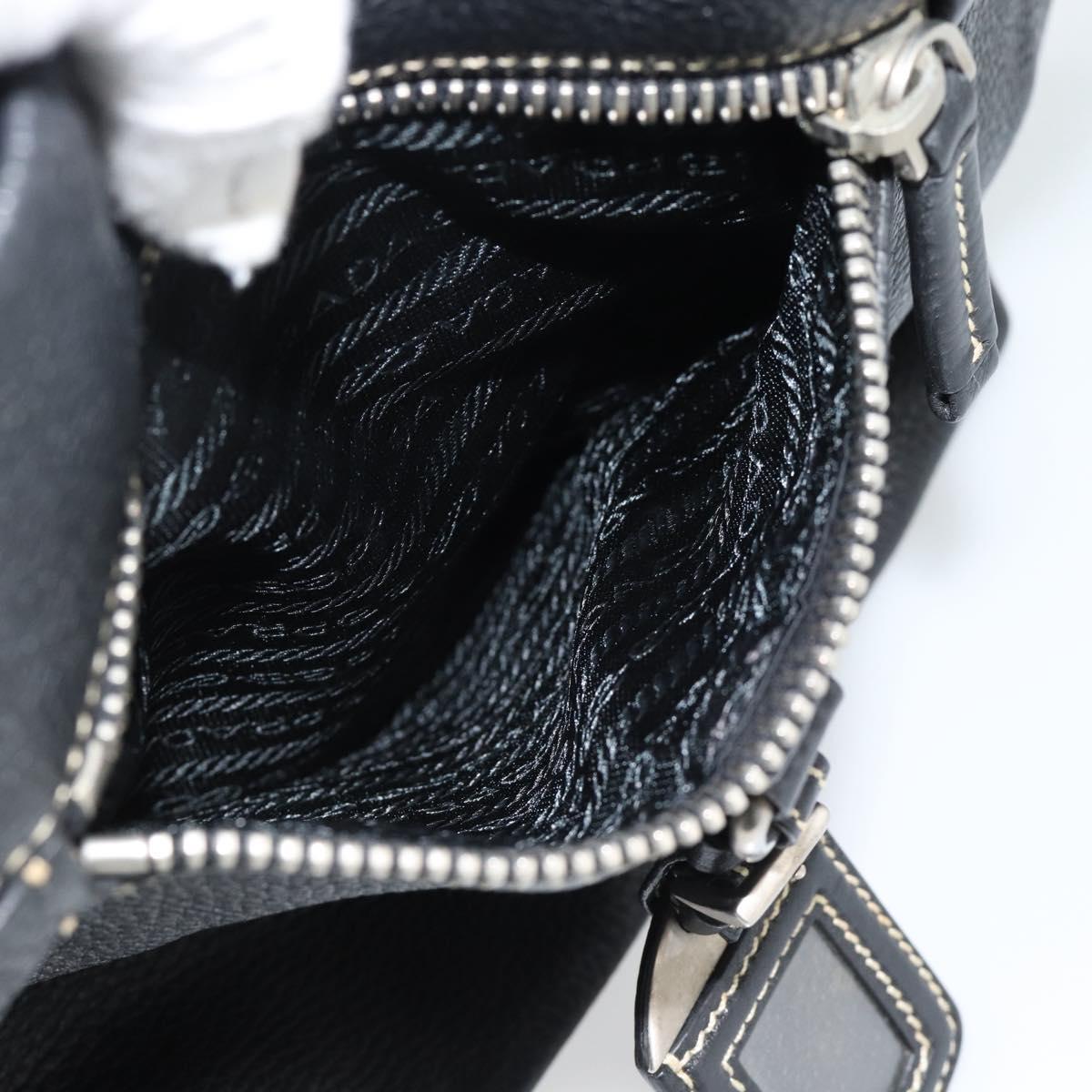PRADA Shoulder Bag Leather Black Silver Auth 188461A