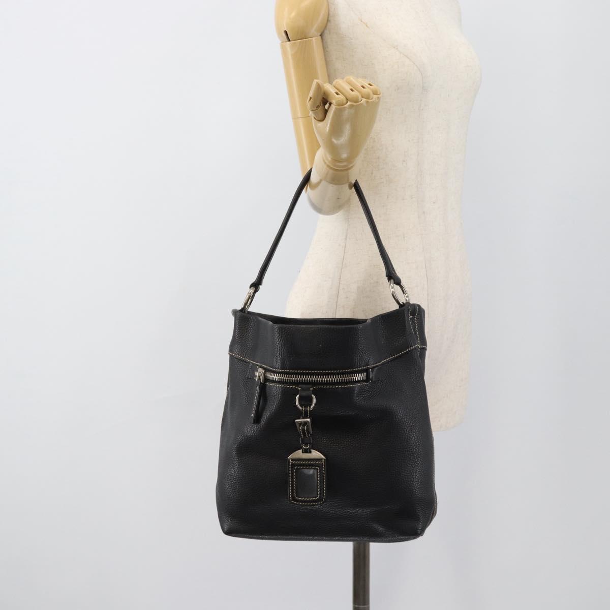 PRADA Shoulder Bag Leather Black Silver Auth 188461A