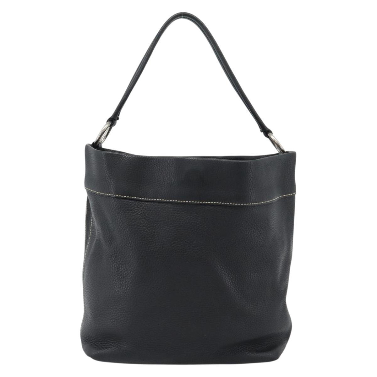 PRADA Shoulder Bag Leather Black Silver Auth 188461A