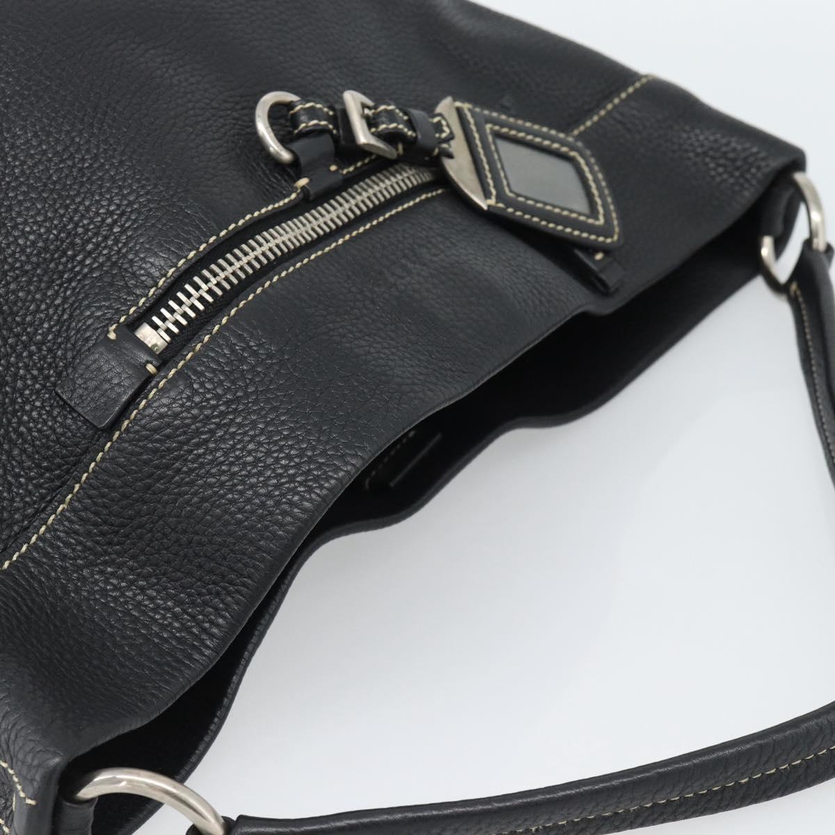 PRADA Shoulder Bag Leather Black Silver Auth 188461A