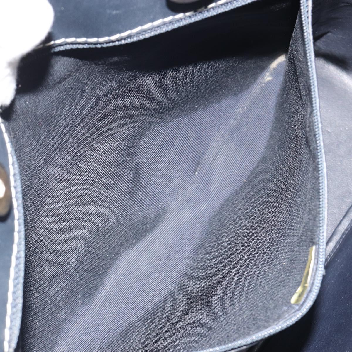 CHANEL Choco Bar Chain Tote Bag Lamb Skin Navy Silver CC Auth 188462SAV