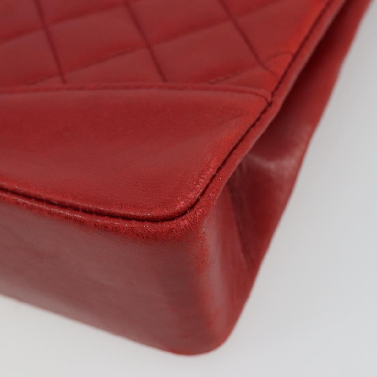 CHANEL Matelasse Hand Bag Lamb Skin Red Gold CC Auth 188464