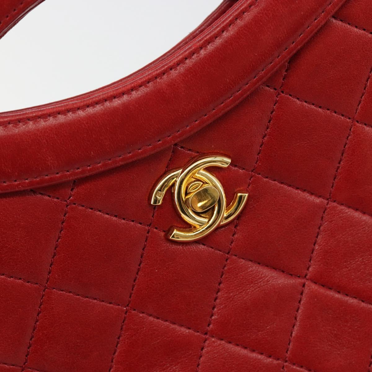CHANEL Matelasse Hand Bag Lamb Skin Red Gold CC Auth 188464