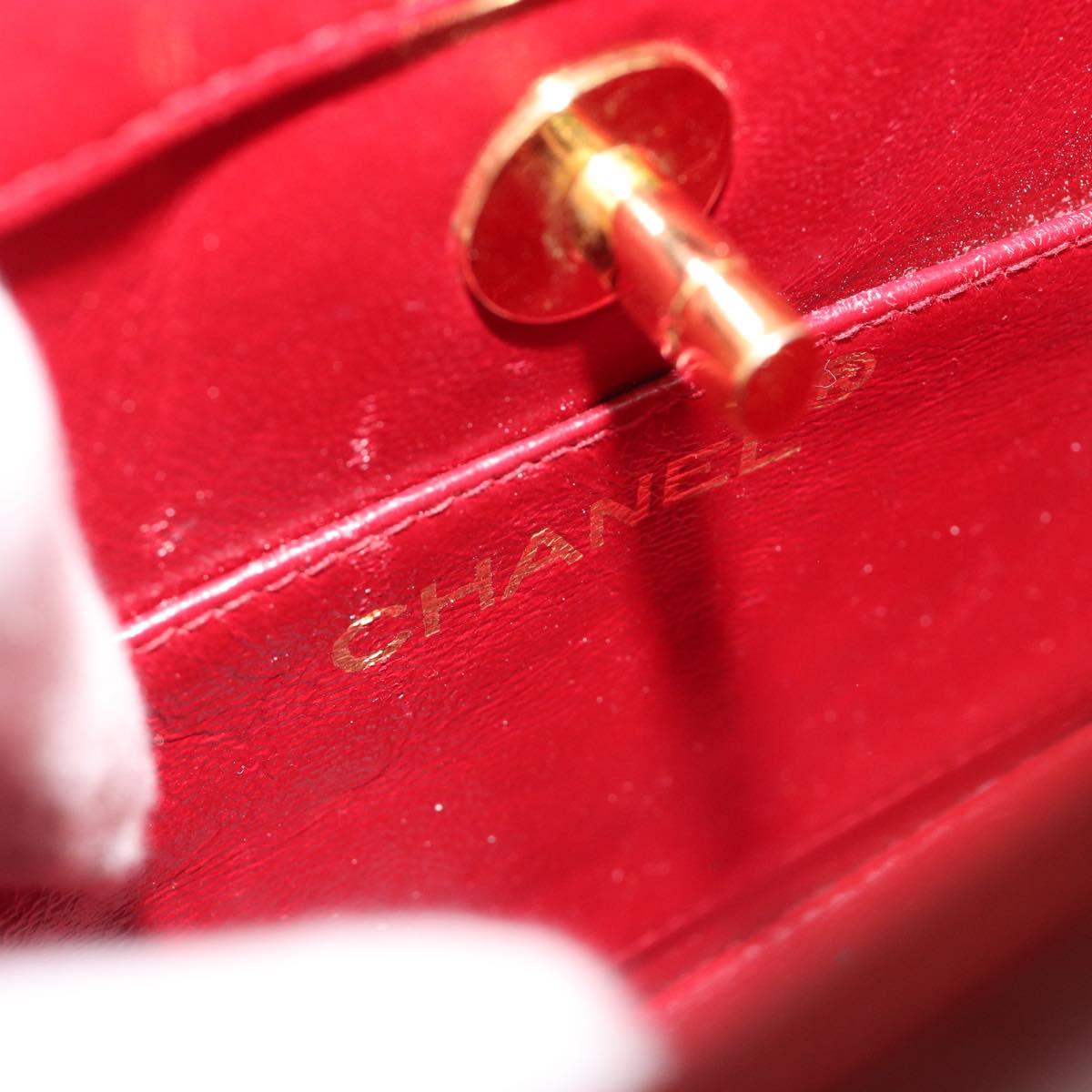 CHANEL Matelasse Hand Bag Lamb Skin Red Gold CC Auth 188464