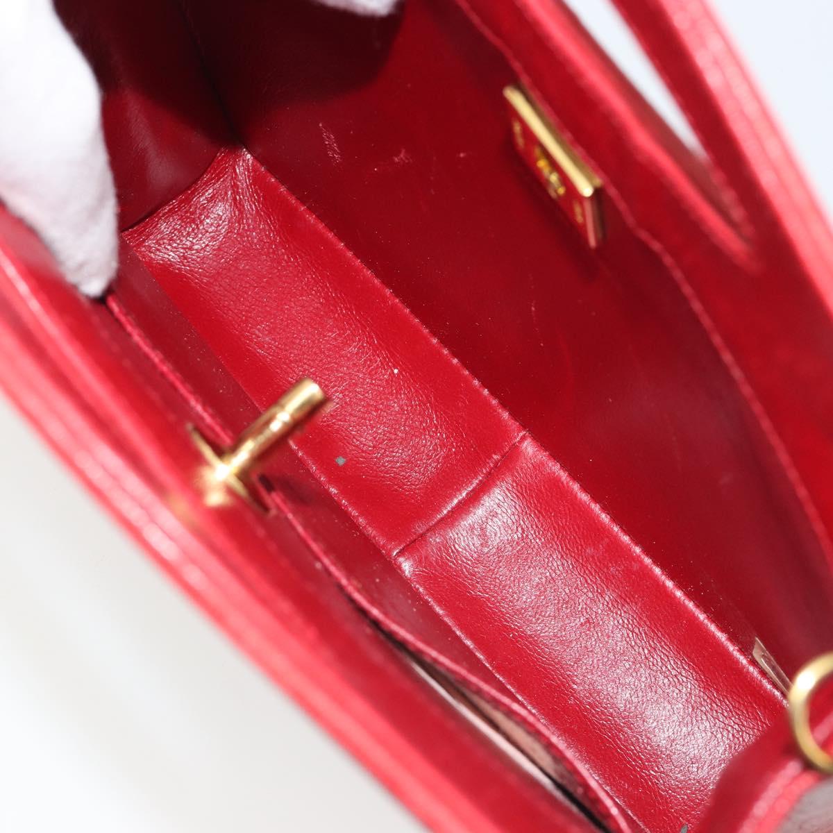 CHANEL Matelasse Hand Bag Lamb Skin Red Gold CC Auth 188464
