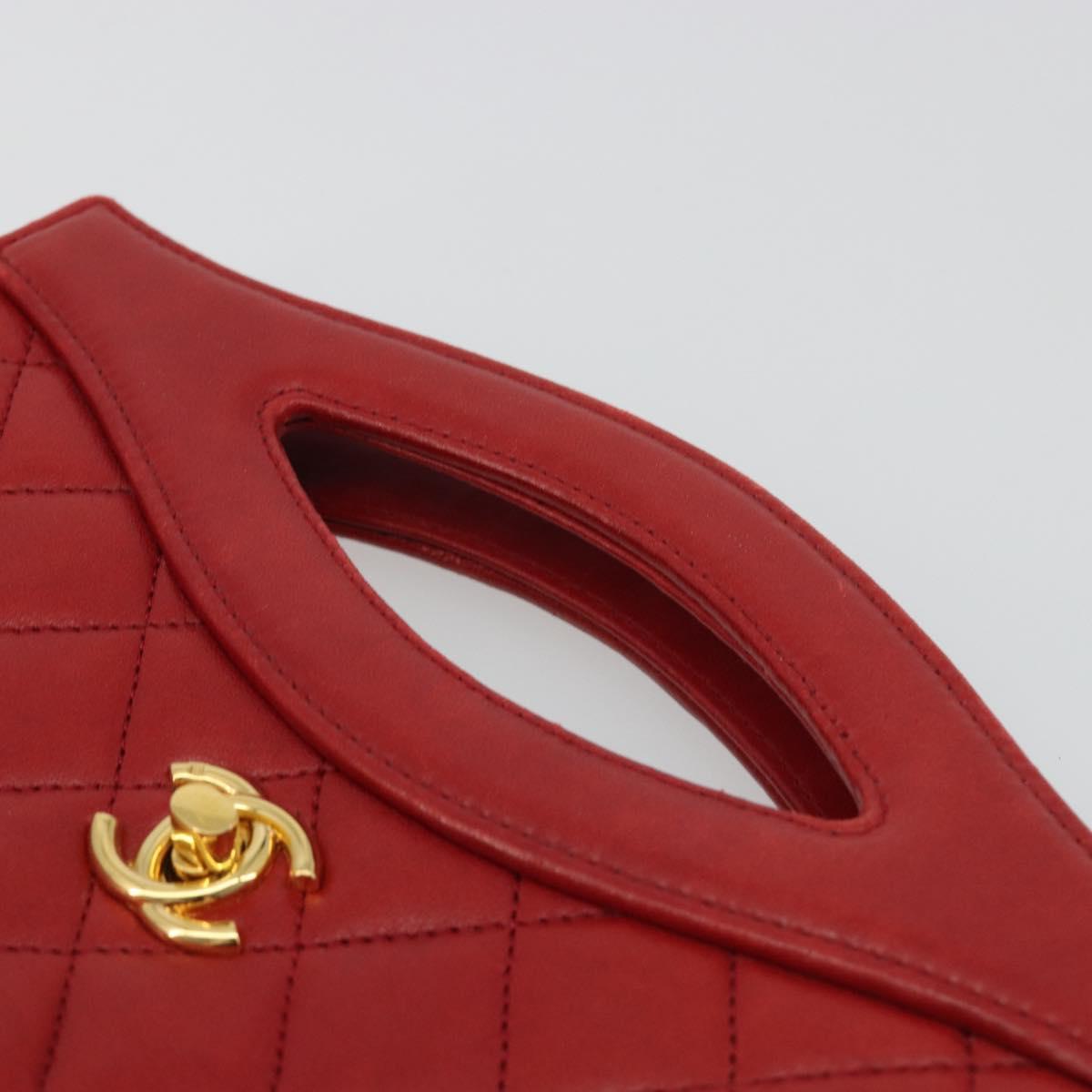 CHANEL Matelasse Hand Bag Lamb Skin Red Gold CC Auth 188464