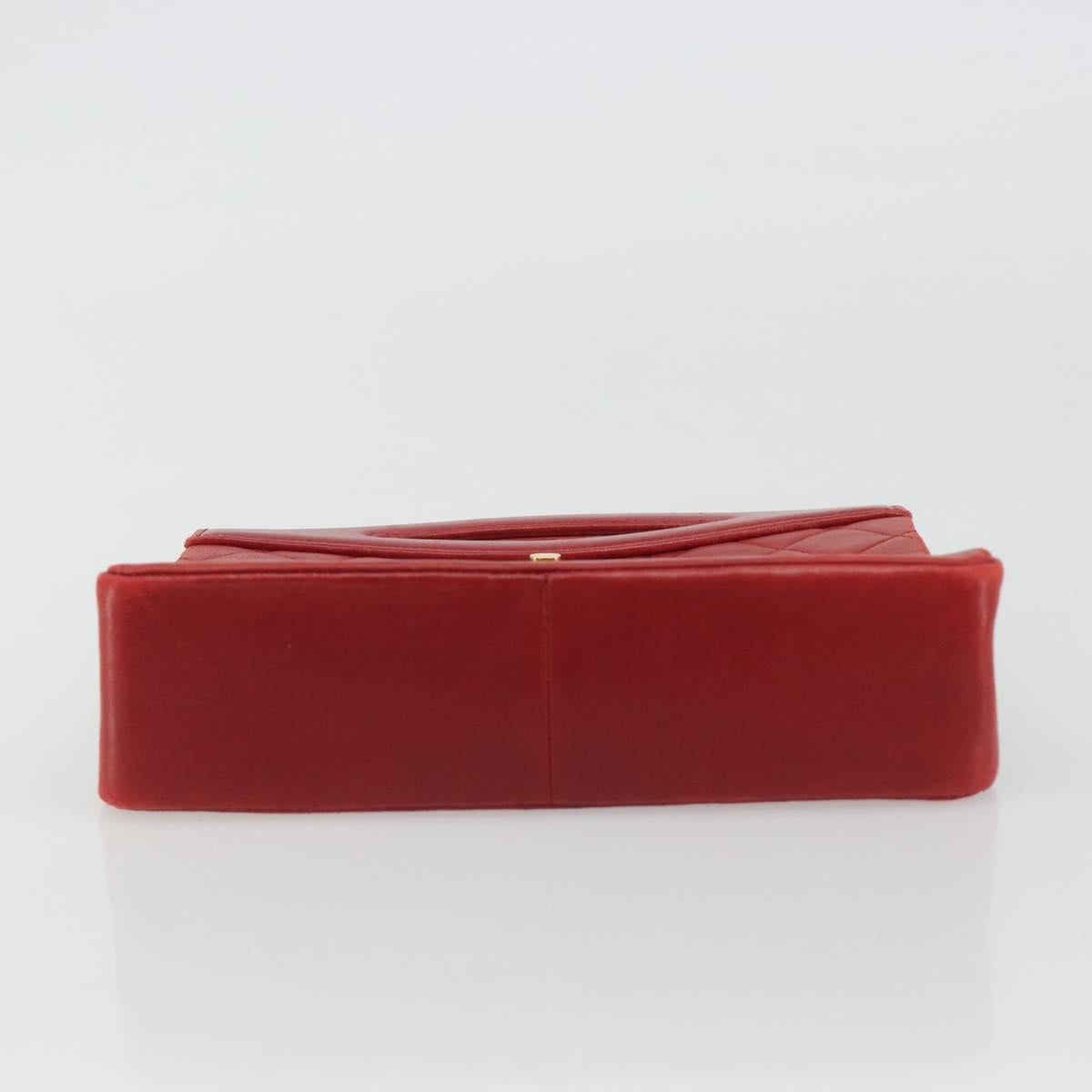 CHANEL Matelasse Hand Bag Lamb Skin Red Gold CC Auth 188464