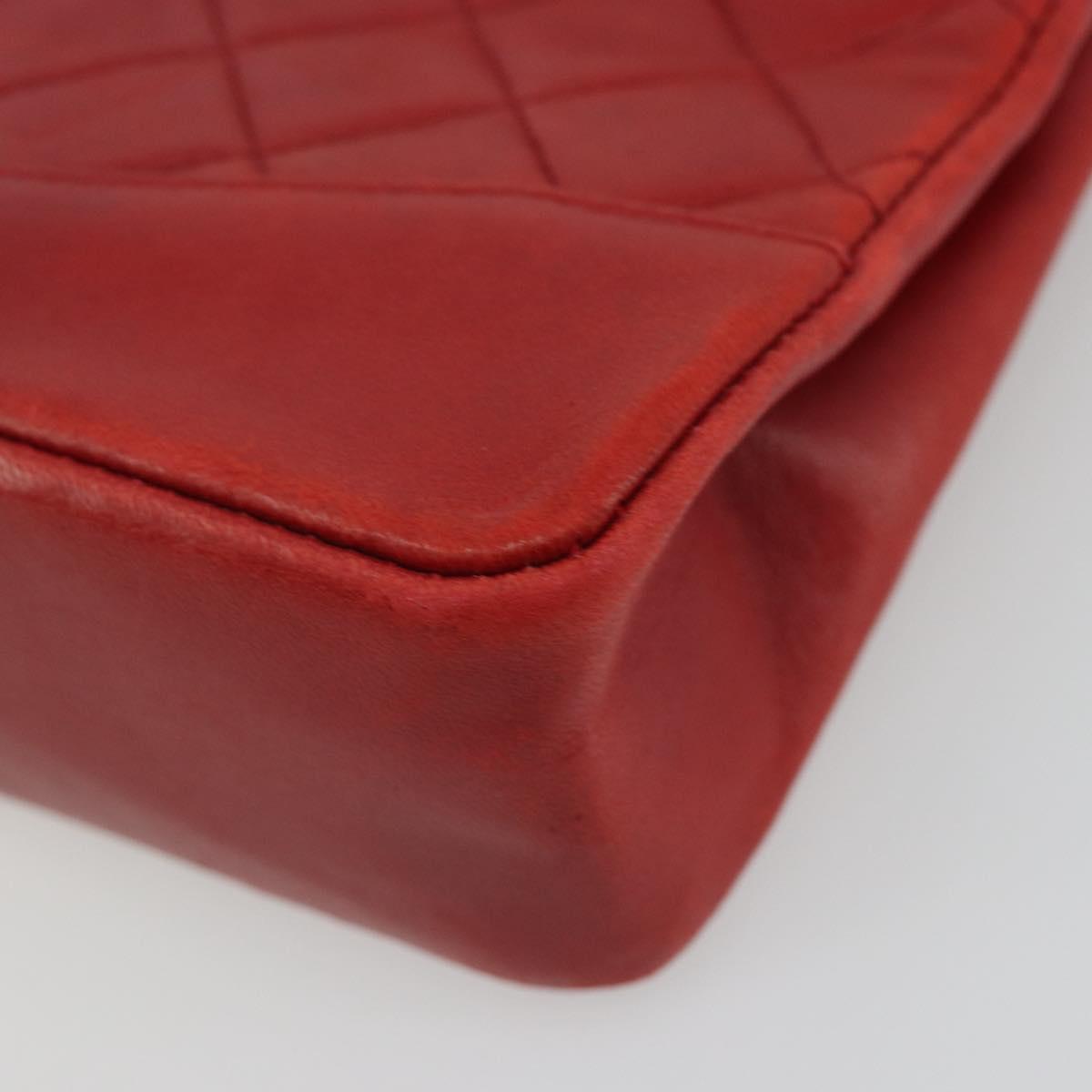 CHANEL Matelasse Hand Bag Lamb Skin Red Gold CC Auth 188464