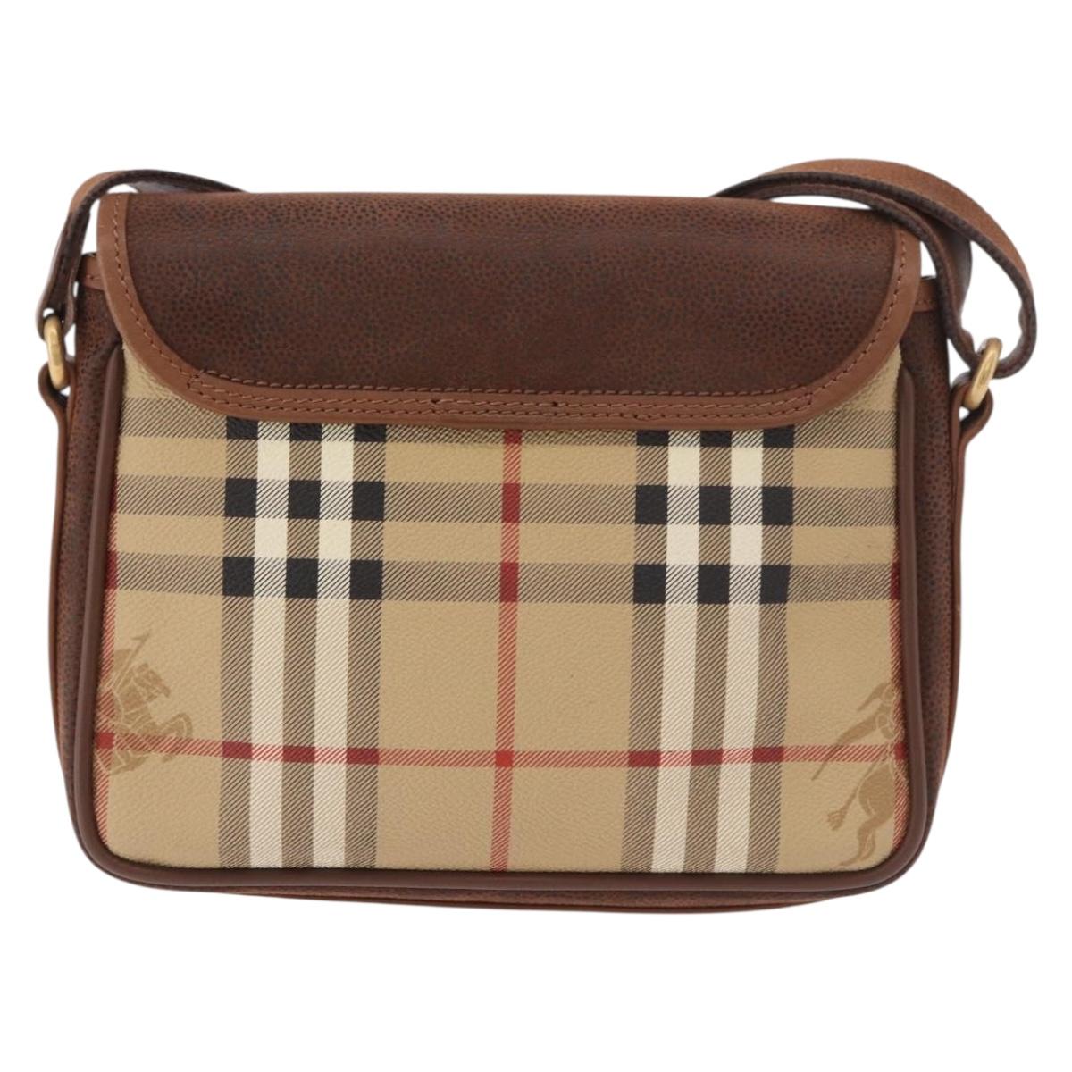 Burberrys Nova Check Shoulder Bag PVC Beige Gold Auth 188467