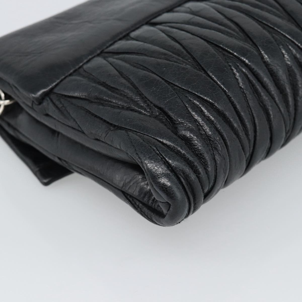 Miu Miu Matelasse Shoulder Bag Leather Black Silver Auth 188469SAM
