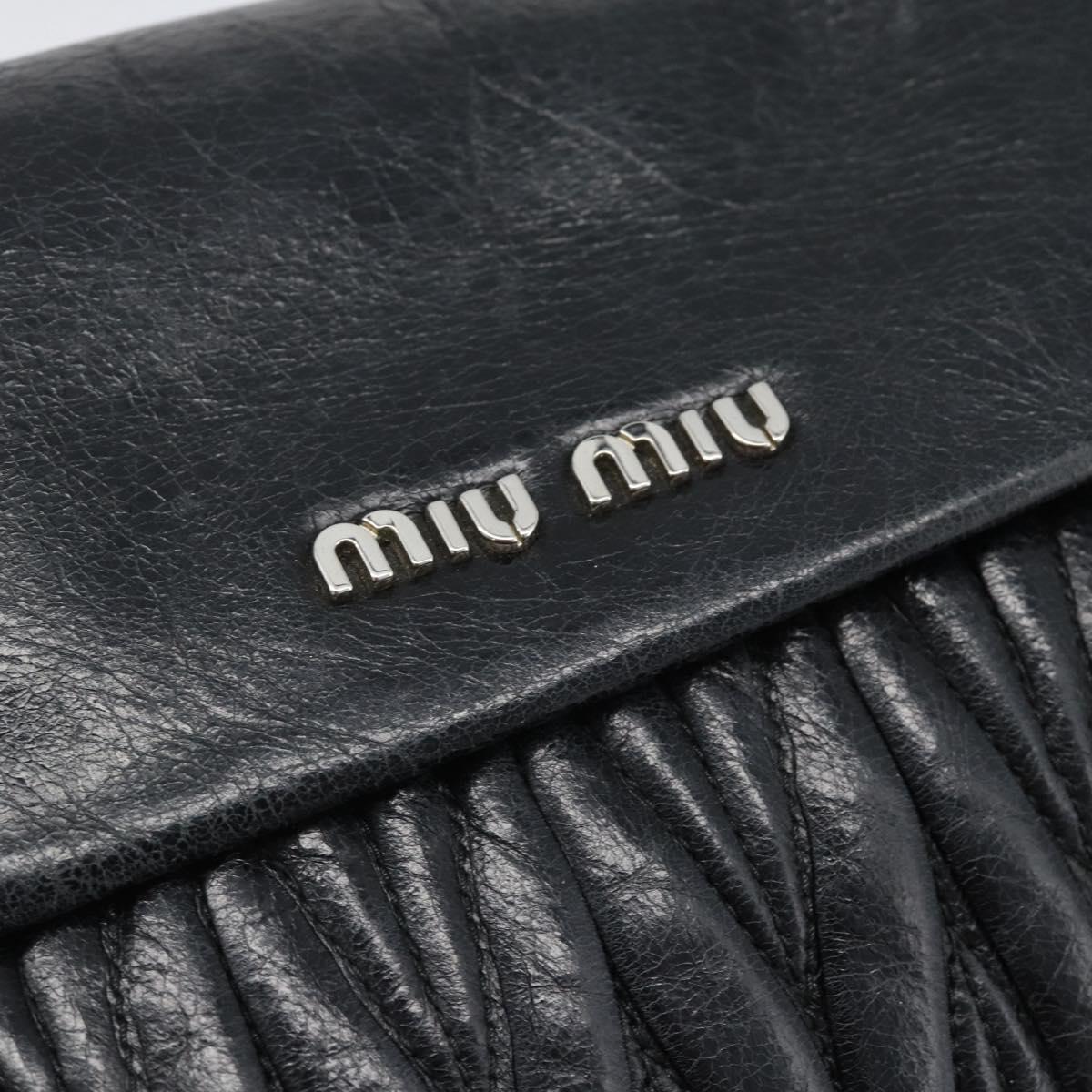 Miu Miu Matelasse Shoulder Bag Leather Black Silver Auth 188469SAM