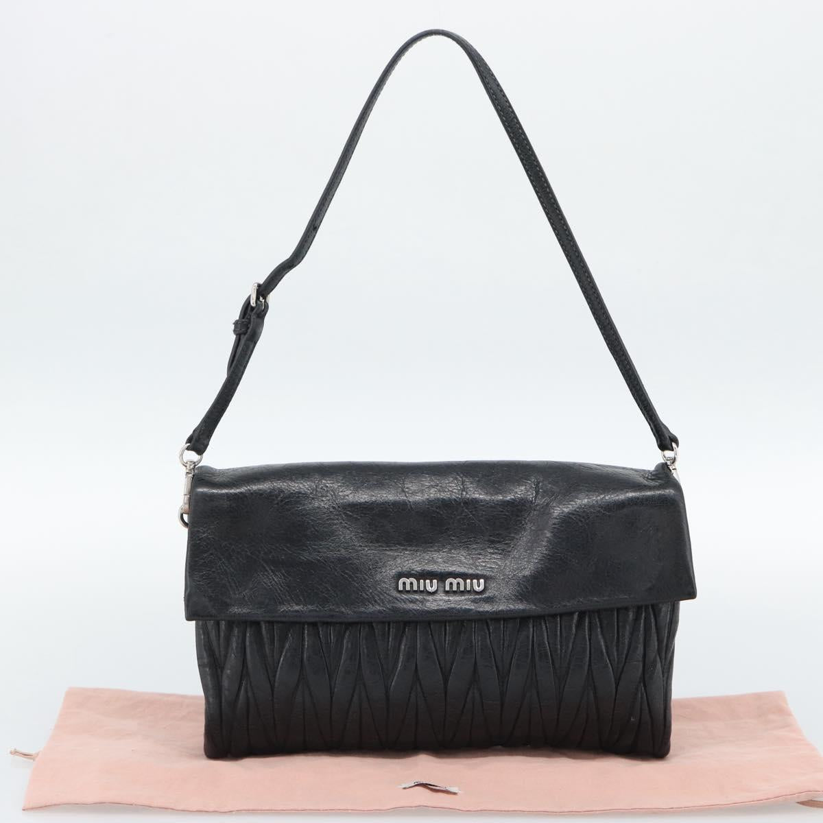 Miu Miu Matelasse Shoulder Bag Leather Black Silver Auth 188469SAM