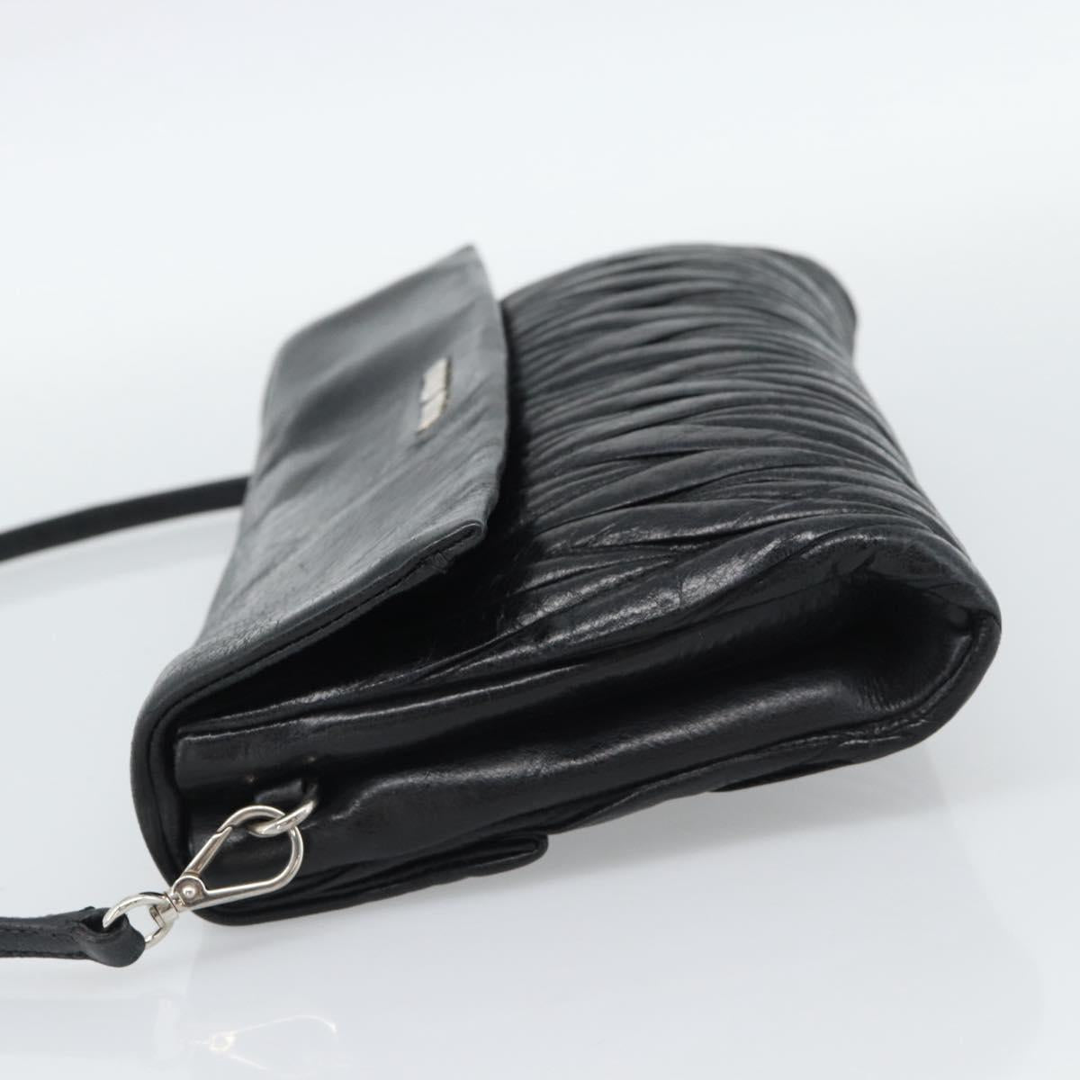 Miu Miu Matelasse Shoulder Bag Leather Black Silver Auth 188469SAM