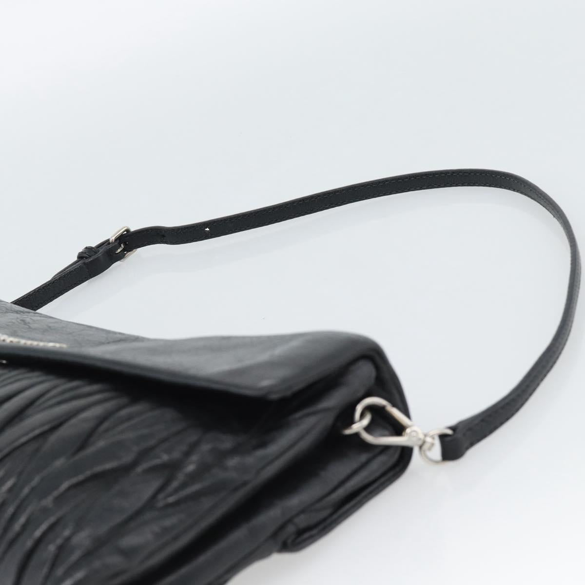 Miu Miu Matelasse Shoulder Bag Leather Black Silver Auth 188469SAM