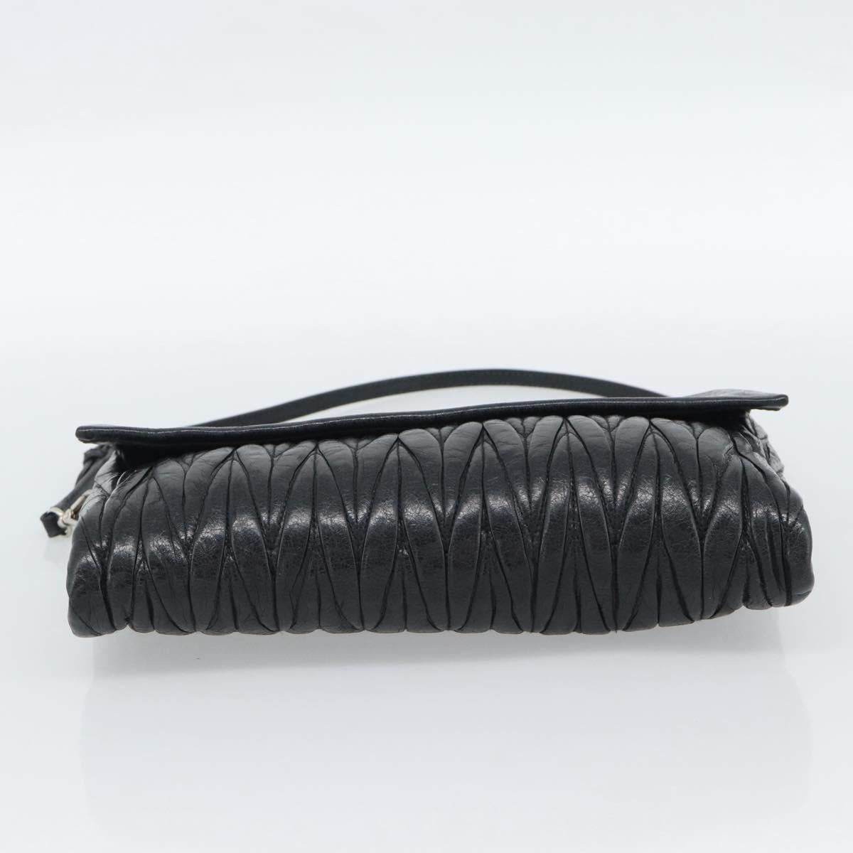 Miu Miu Matelasse Shoulder Bag Leather Black Silver Auth 188469SAM