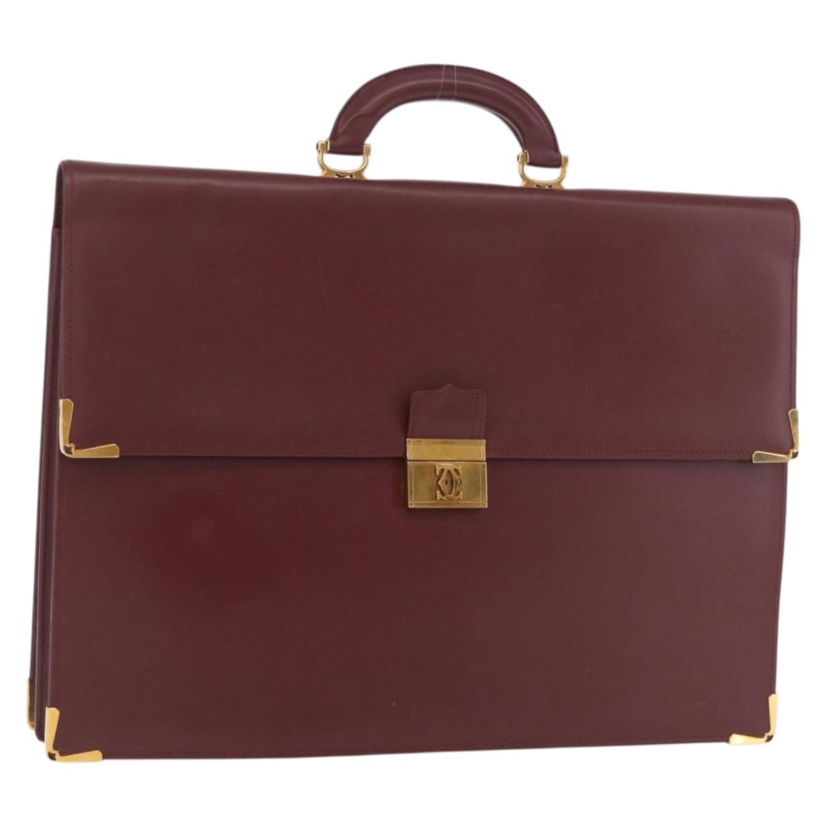 CARTIER Must Line Business Bag Leather Bordeaux Gold Auth 188470A