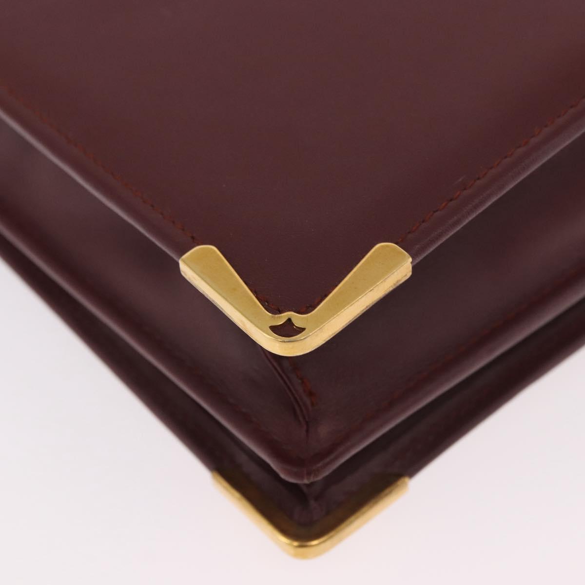 CARTIER Must Line Business Bag Leather Bordeaux Gold Auth 188470A