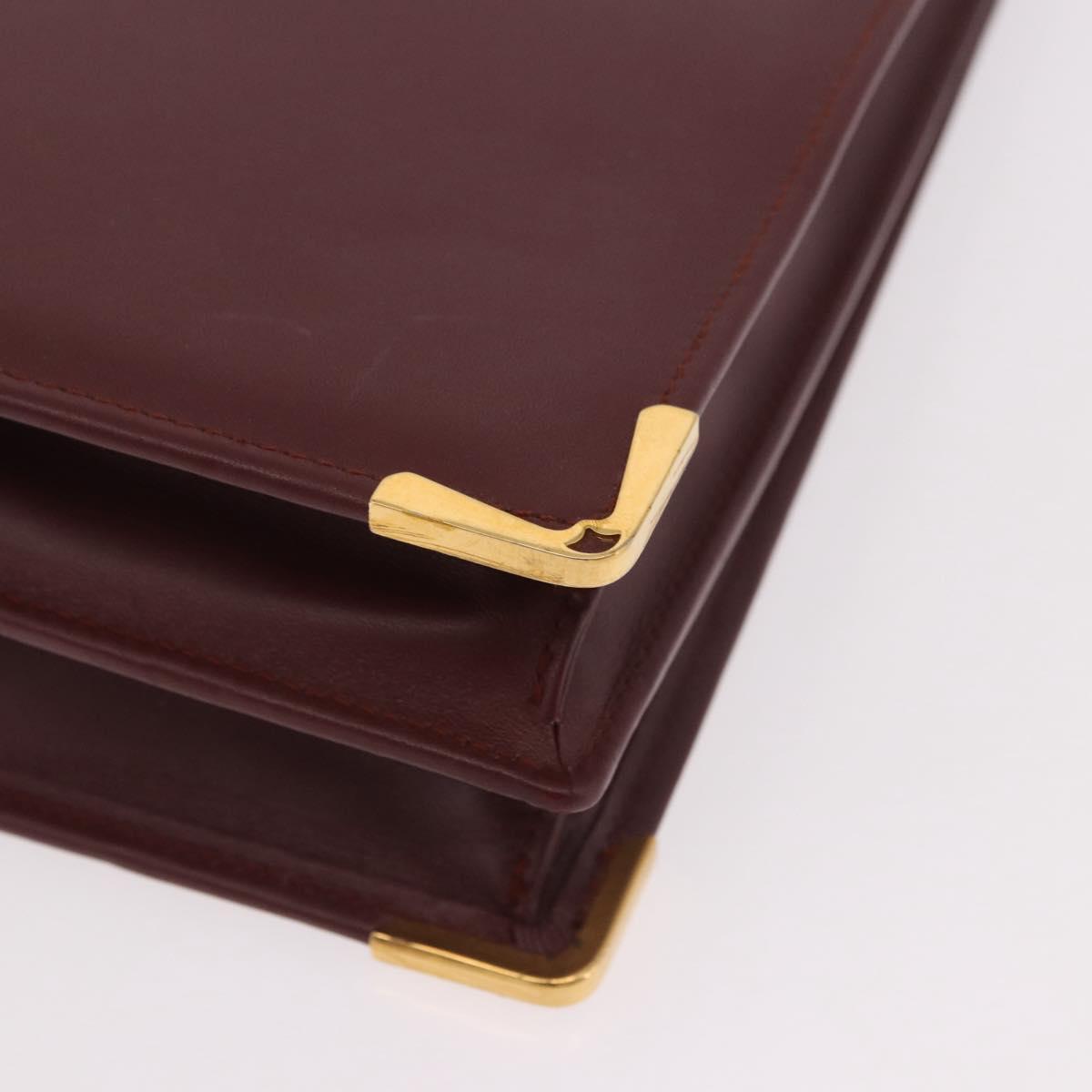 CARTIER Must Line Business Bag Leather Bordeaux Gold Auth 188470A