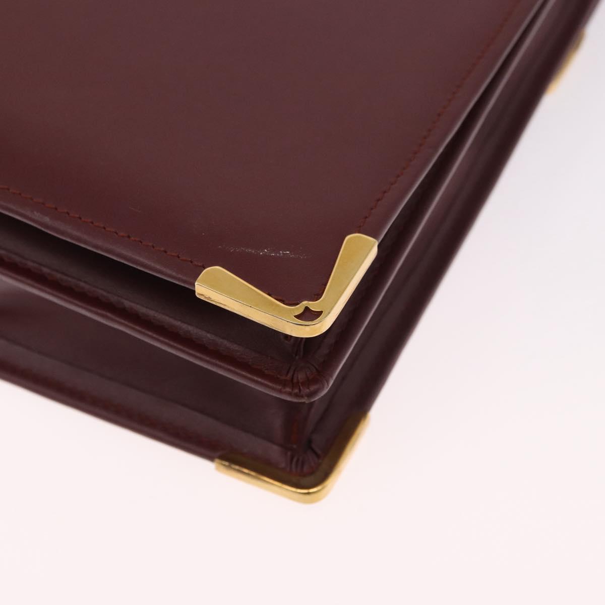 CARTIER Must Line Business Bag Leather Bordeaux Gold Auth 188470A