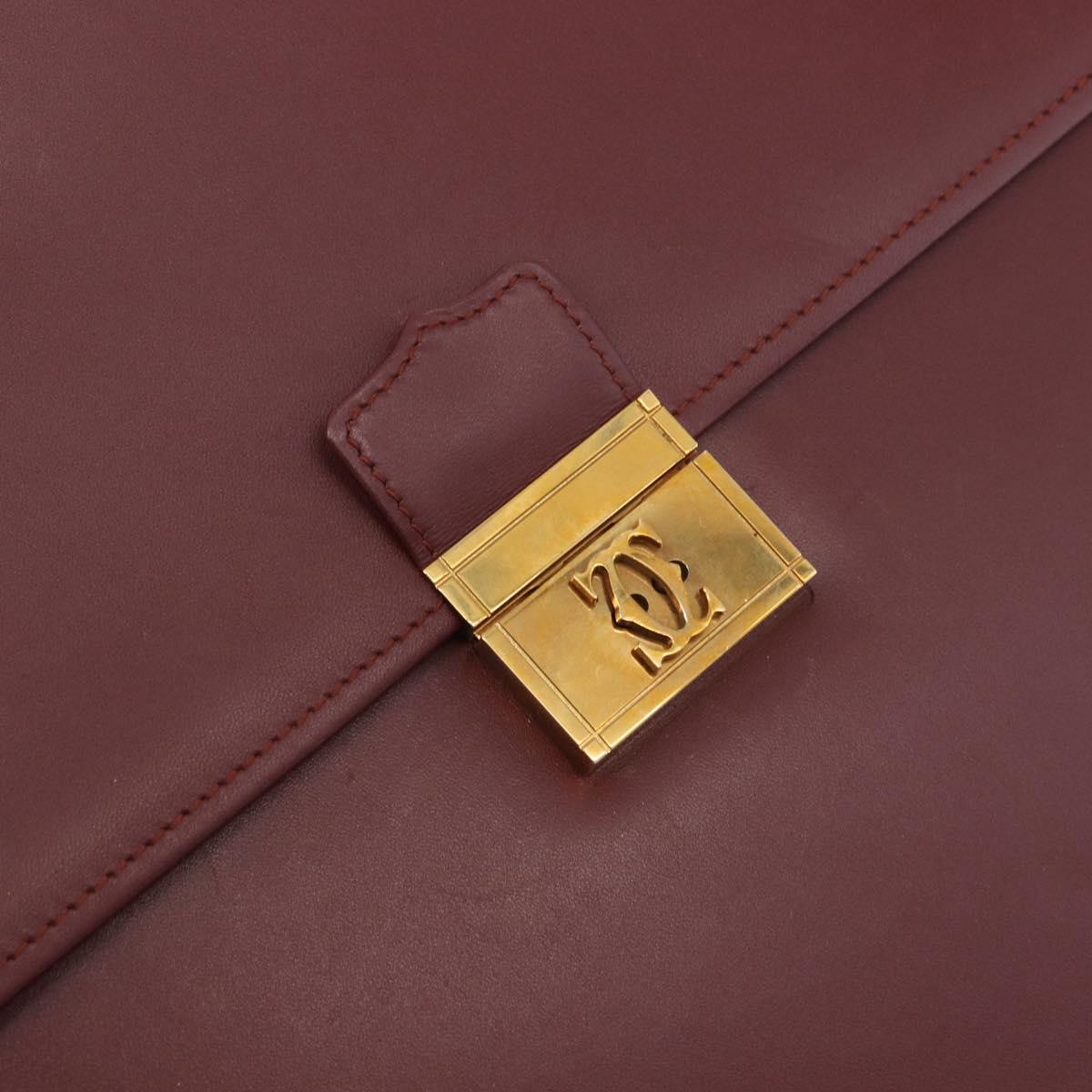 CARTIER Must Line Business Bag Leather Bordeaux Gold Auth 188470A