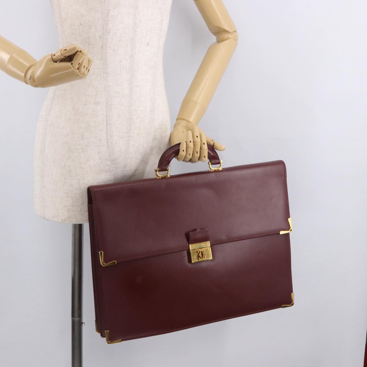 CARTIER Must Line Business Bag Leather Bordeaux Gold Auth 188470A