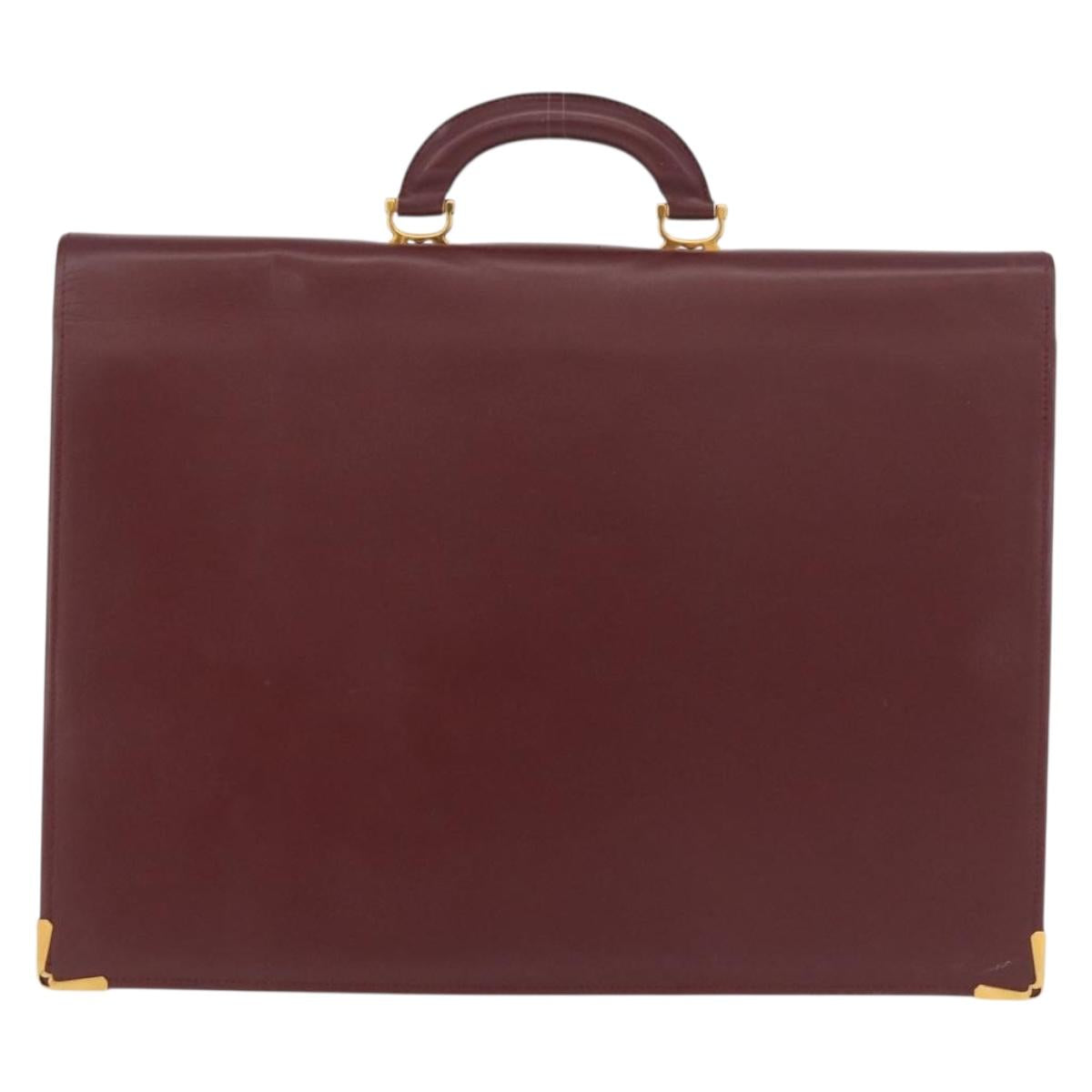 CARTIER Must Line Business Bag Leather Bordeaux Gold Auth 188470A