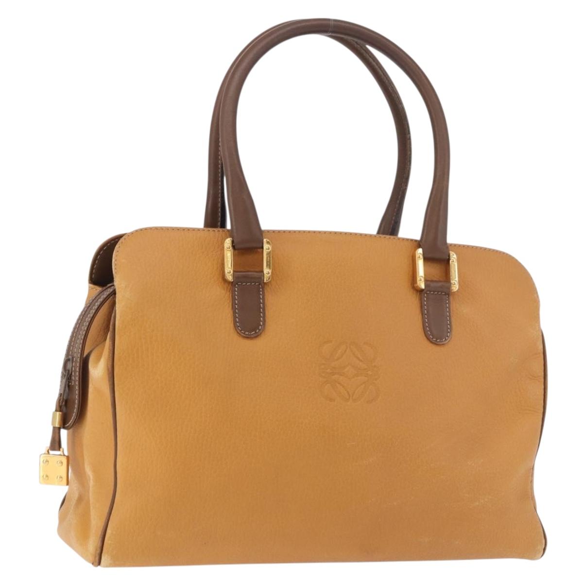 LOEWE Anagram Hand Bag Leather Yellow Gold Auth 188471A