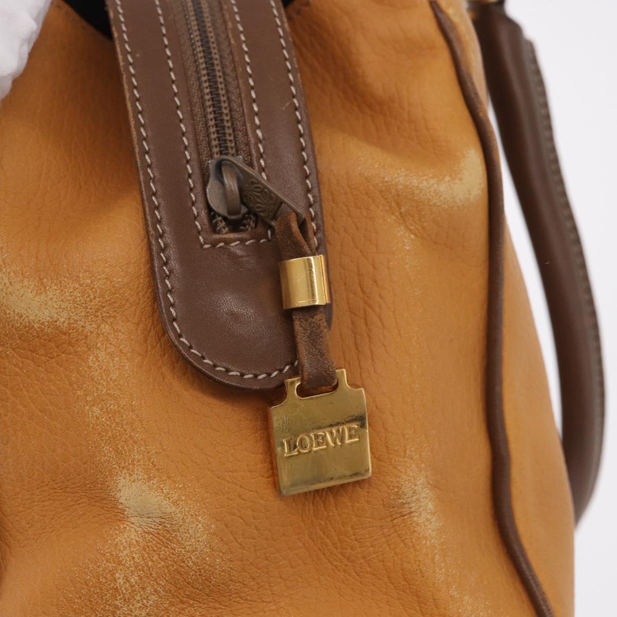 LOEWE Anagram Hand Bag Leather Yellow Gold Auth 188471A