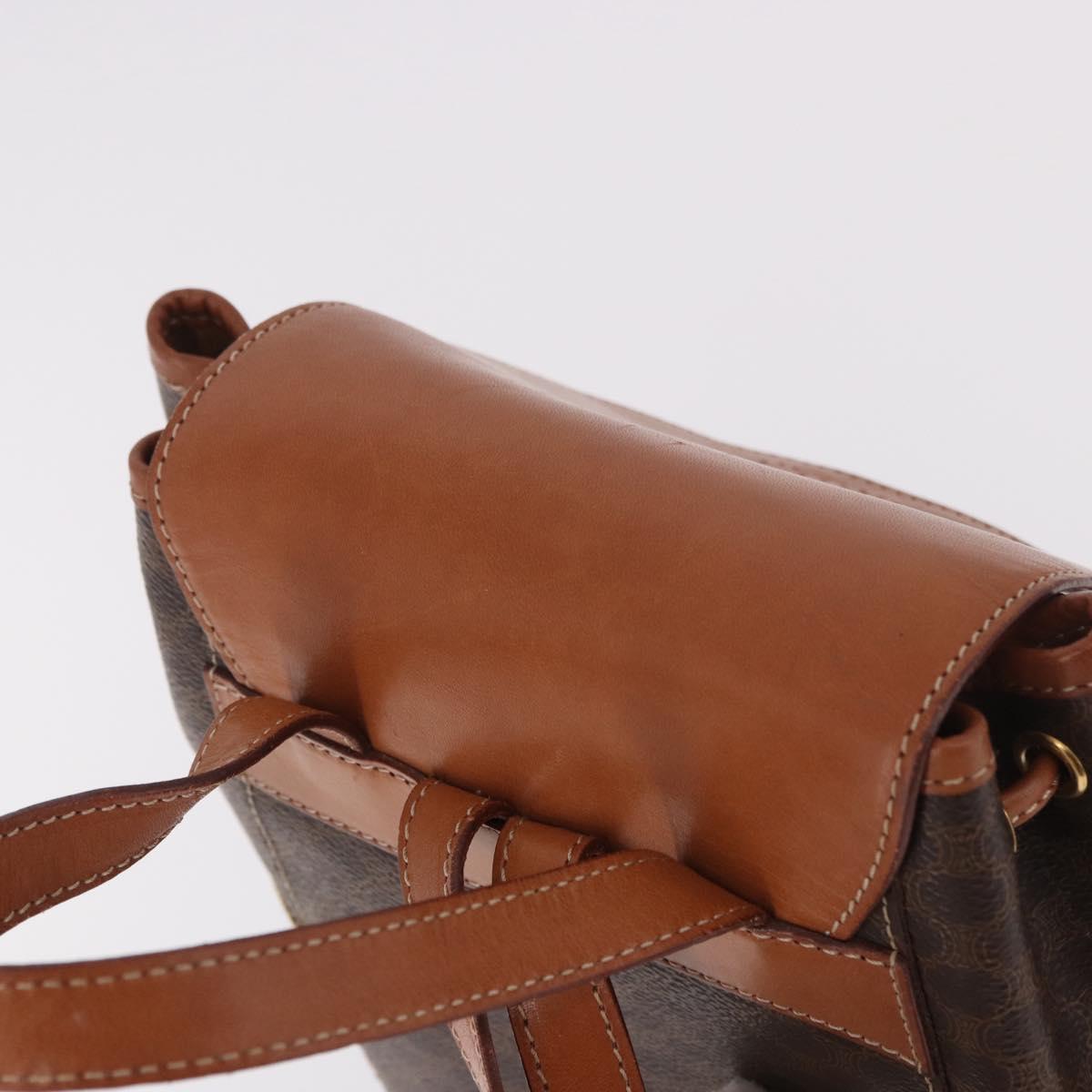CELINE Macadam Canvas Backpack PVC Leather Brown Gold Auth 188472V