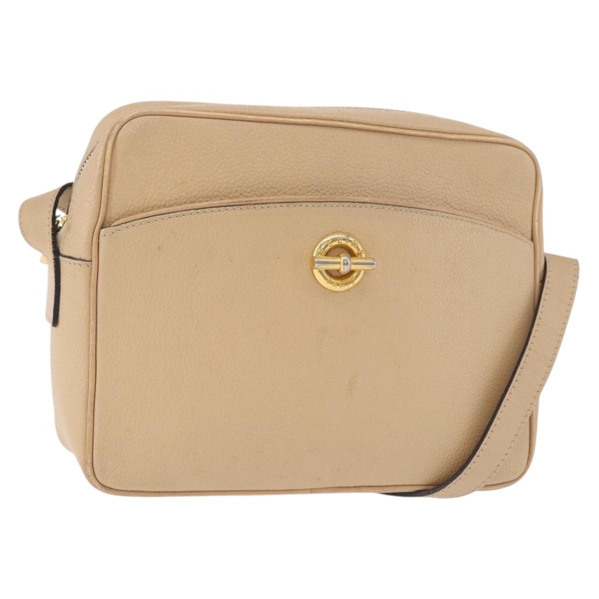 CELINE Shoulder Bag Leather Beige Gold Auth 188477