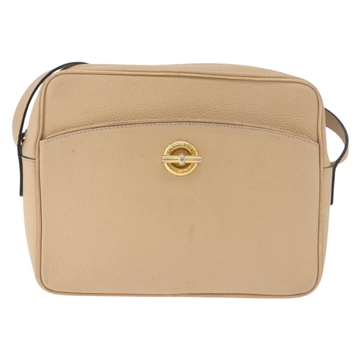 CELINE Shoulder Bag Leather Beige Gold Auth 188477