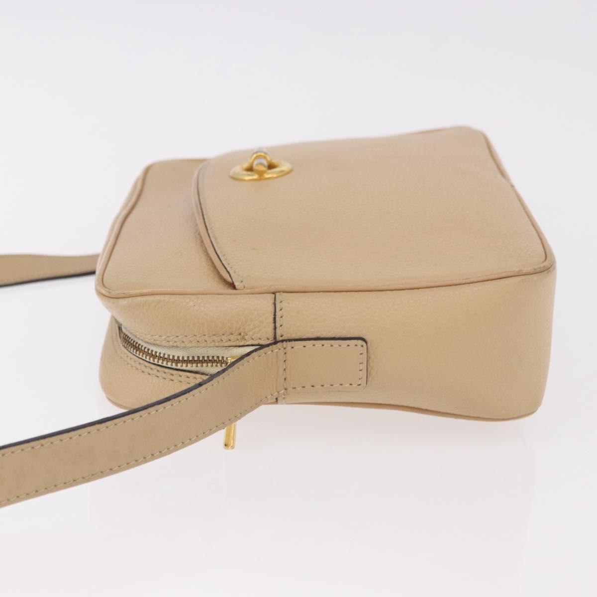 CELINE Shoulder Bag Leather Beige Gold Auth 188477