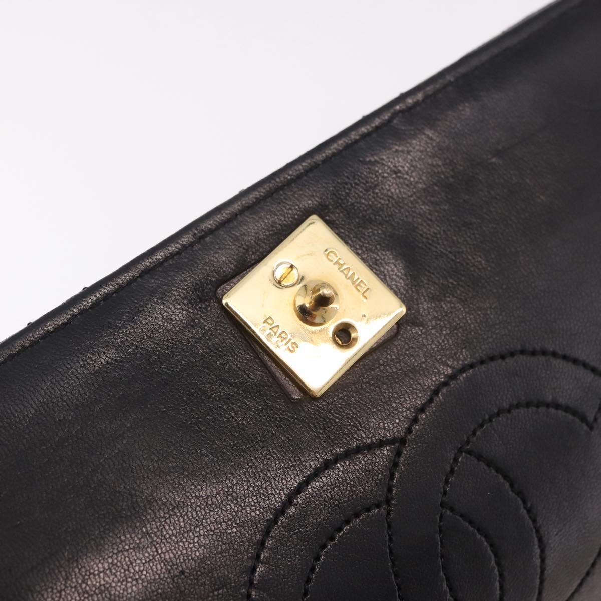CHANEL Matelasse Single Flap Chain Bag Lamb Skin Black Gold CC Auth 188478