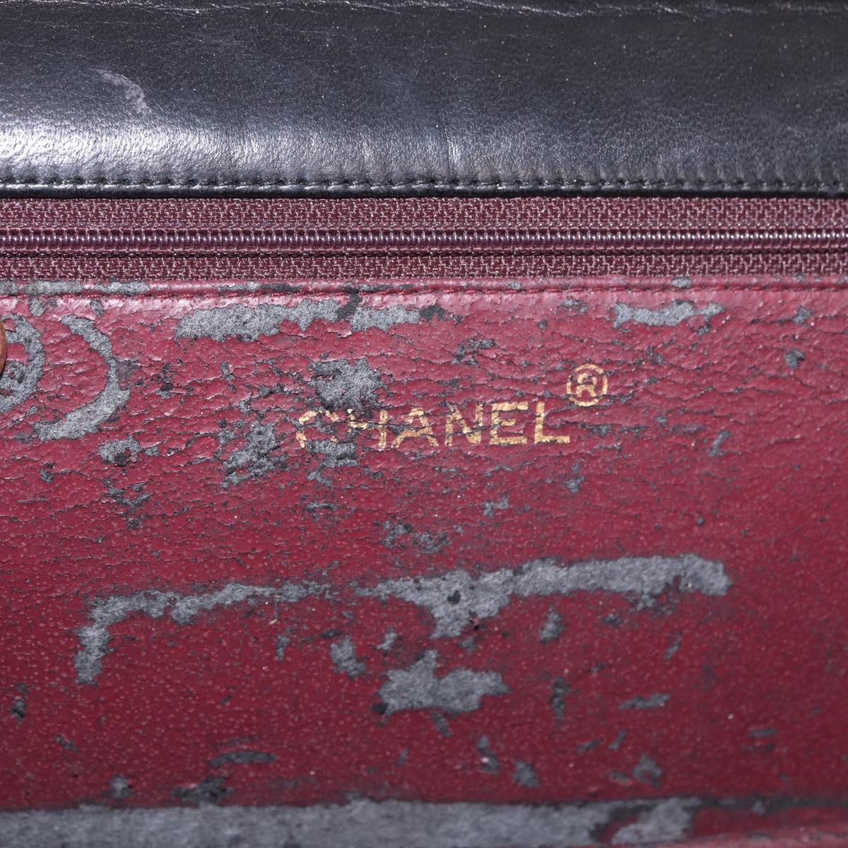 CHANEL Matelasse Single Flap Chain Bag Lamb Skin Black Gold CC Auth 188478