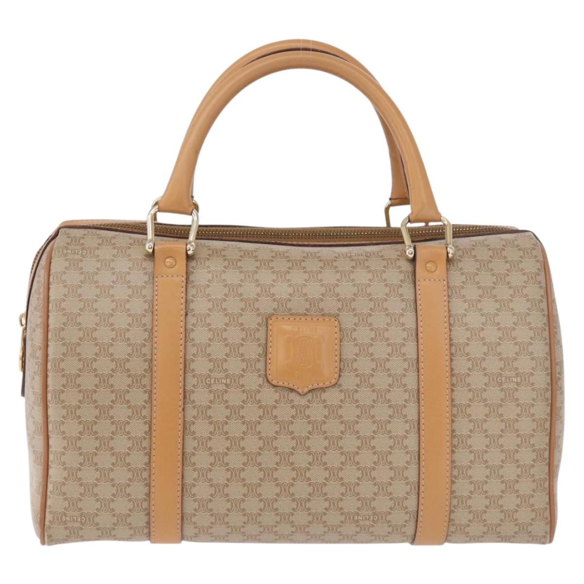 CELINE Macadam Canvas Boston Bag PVC Beige Gold Auth 188481V
