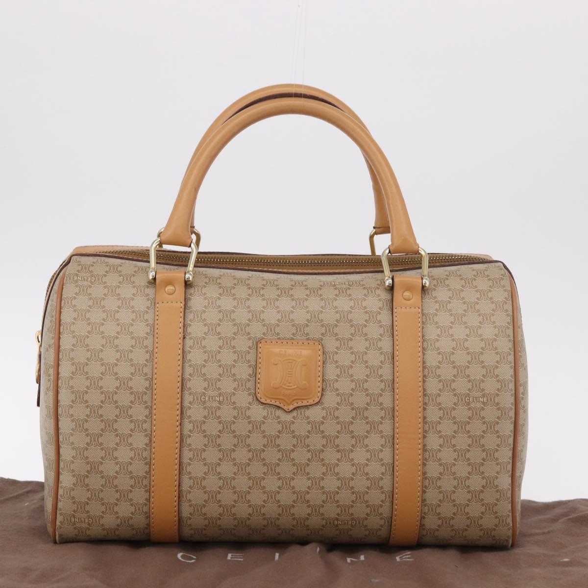 CELINE Macadam Canvas Boston Bag PVC Beige Gold Auth 188481V