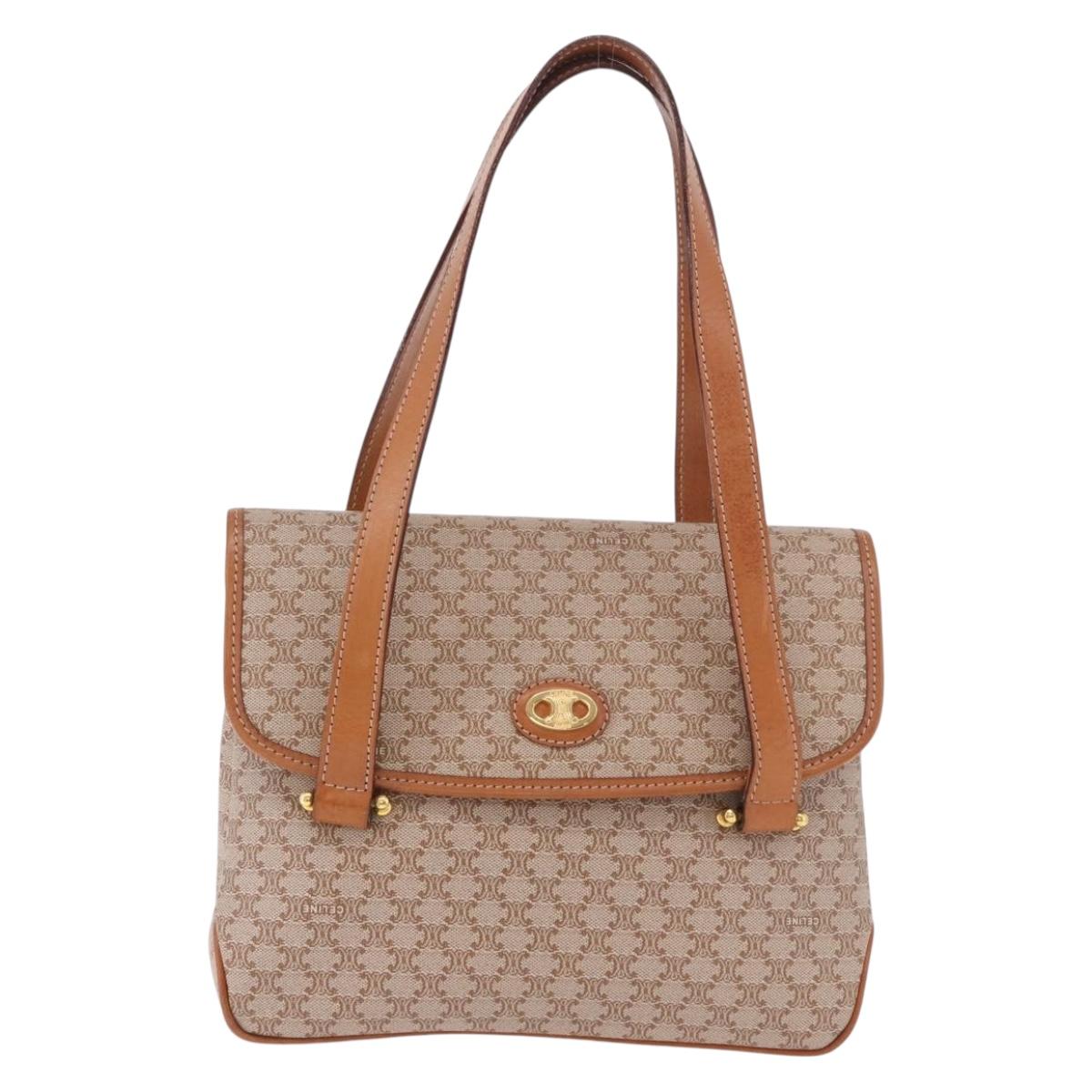 CELINE Macadam Canvas Tote Bag PVC Beige Gold Auth 188484A