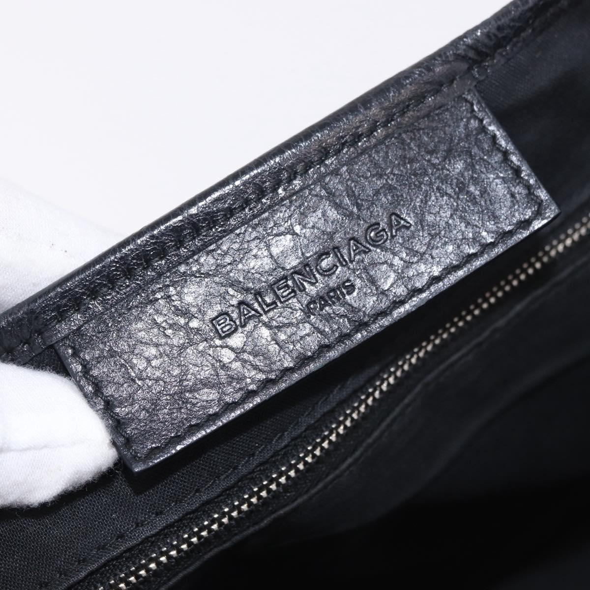BALENCIAGA Navy Cabas S Hand Bag Leather Black Silver 339933 Auth 188486A