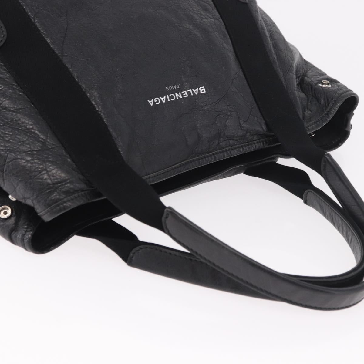 BALENCIAGA Navy Cabas S Hand Bag Leather Black Silver 339933 Auth 188486A