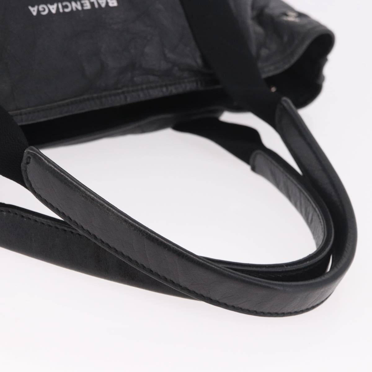BALENCIAGA Navy Cabas S Hand Bag Leather Black Silver 339933 Auth 188486A