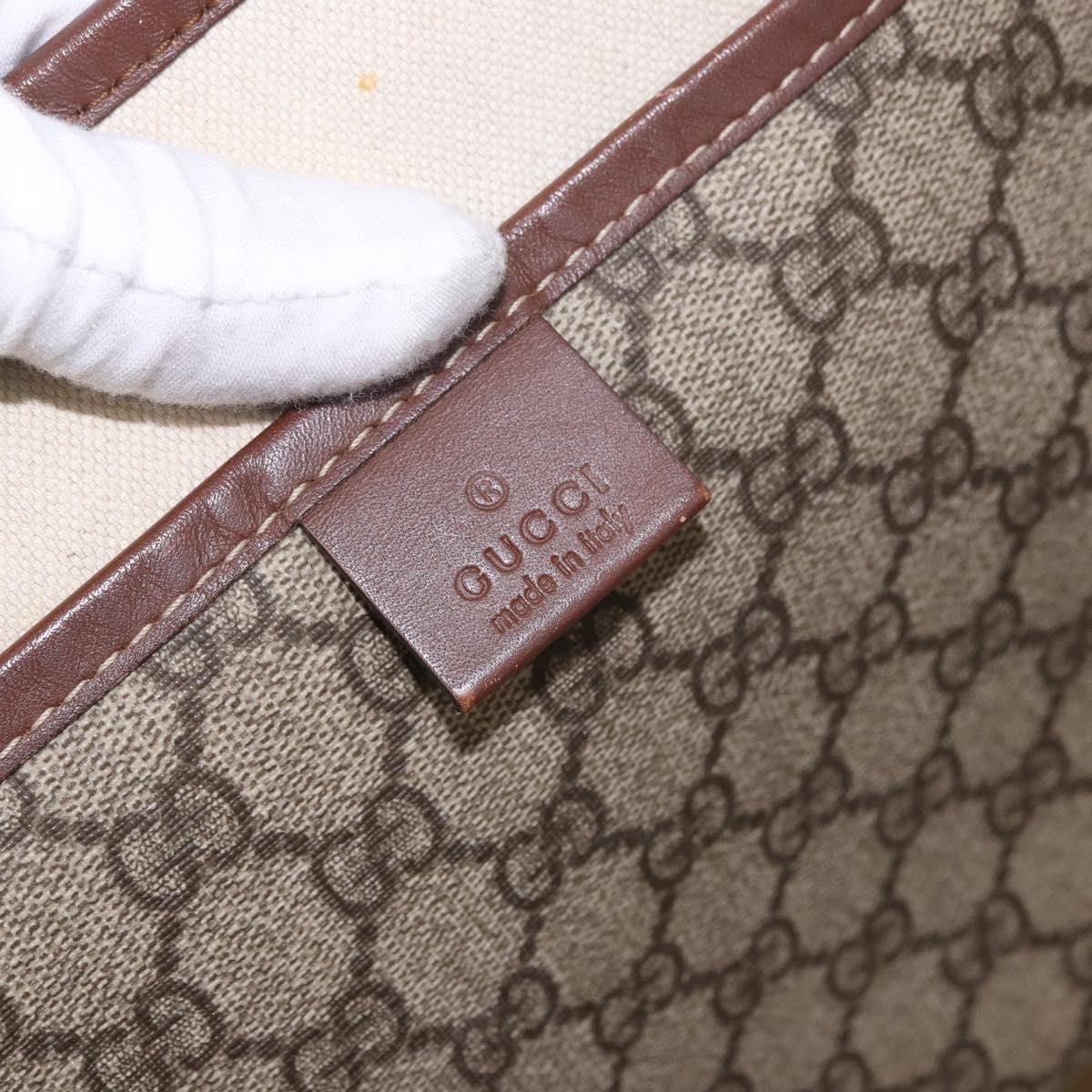 GUCCI GG Supreme Web Sherry Line Tote Bag PVC Beige Gold 211134 Auth 188490