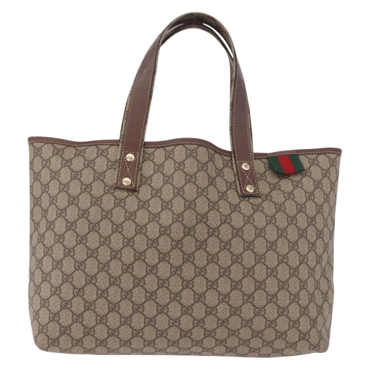 GUCCI GG Supreme Web Sherry Line Tote Bag PVC Beige Gold 211134 Auth 188490
