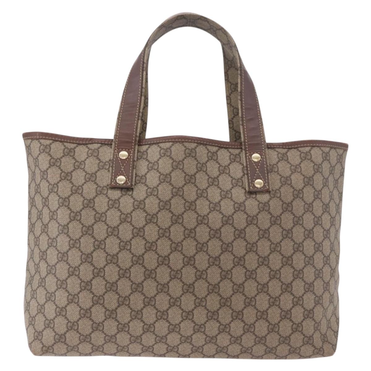 GUCCI GG Supreme Web Sherry Line Tote Bag PVC Beige Gold 211134 Auth 188490