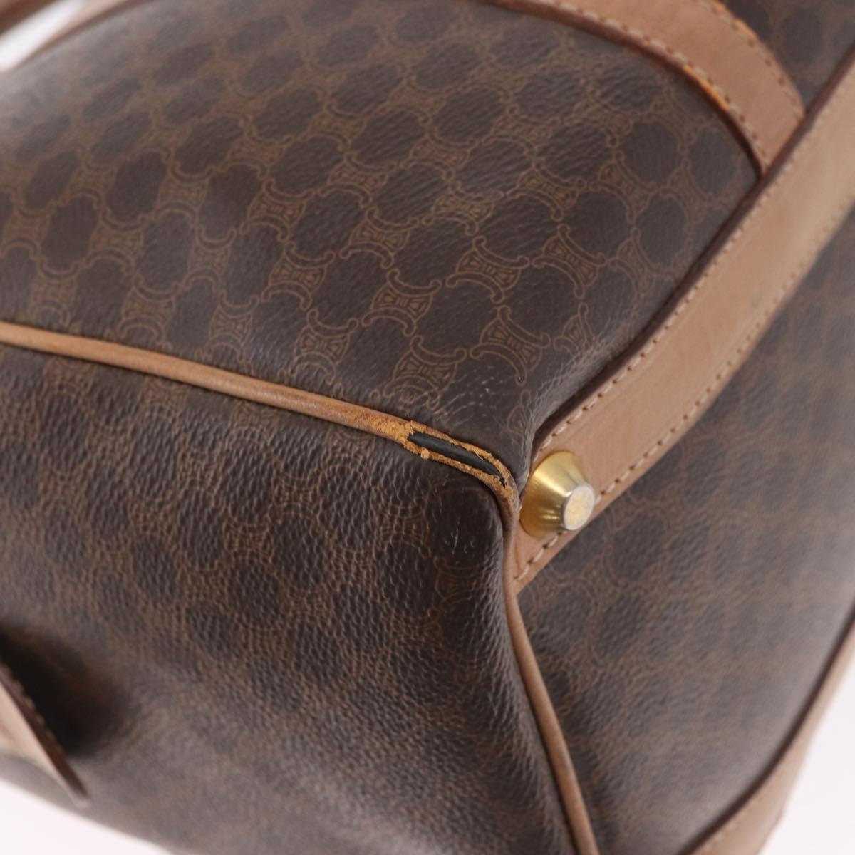 CELINE Macadam Canvas Boston Bag PVC Leather Brown Gold Auth 188493